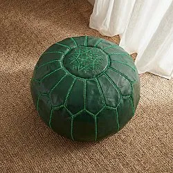 Pouf - Marocain en cuir (vert foncé)