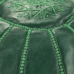Pouf - Marocain en cuir (vert foncé)