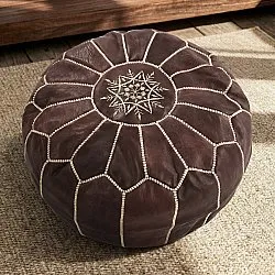 Pouf - Marocain en cuir (marron foncé)