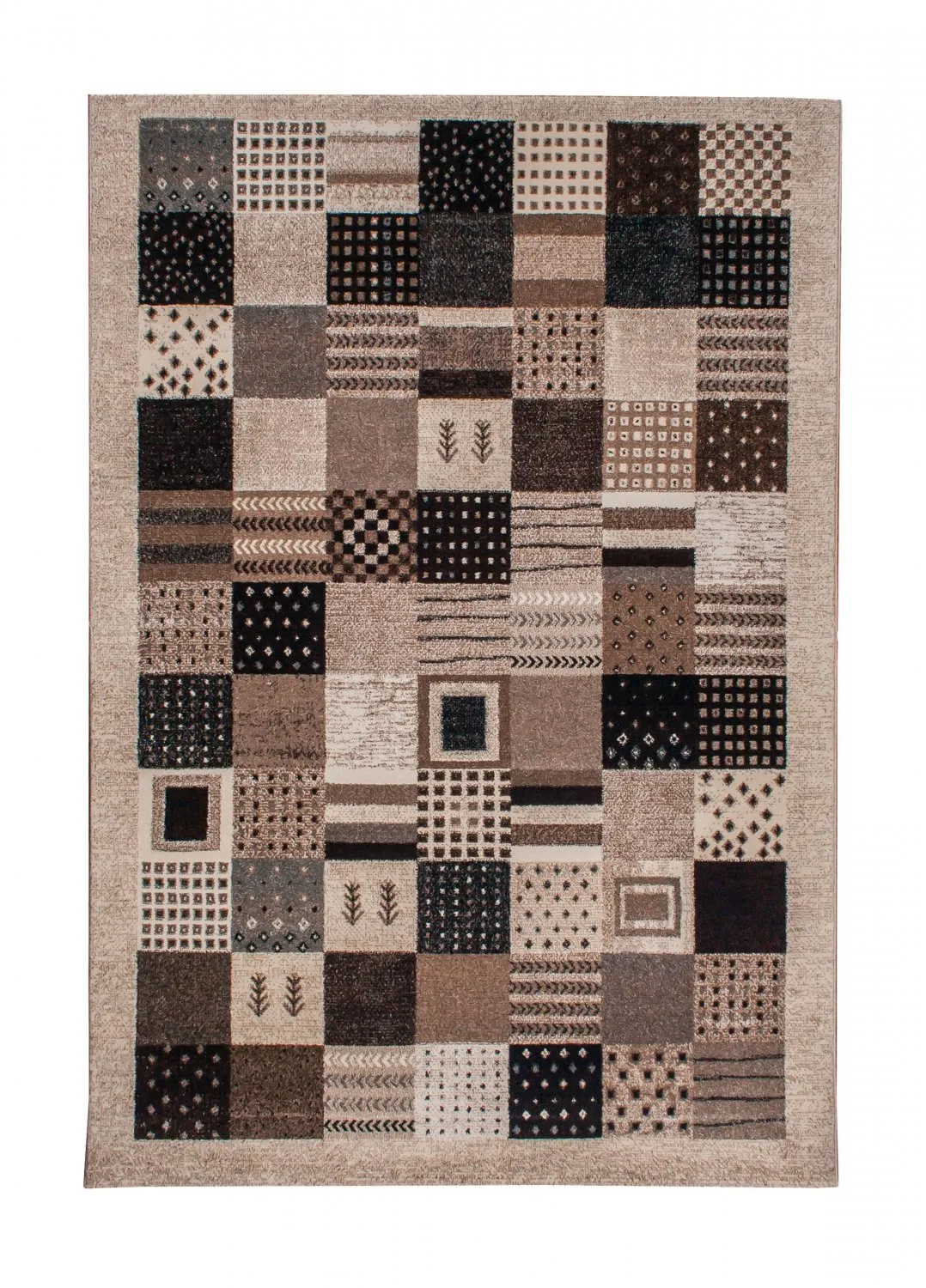 Tapis Wilton - Ethno Square (marron/gris)