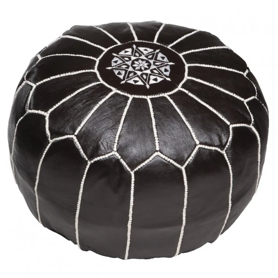 Pouf - Marocain en cuir (Noir/Blanc)
