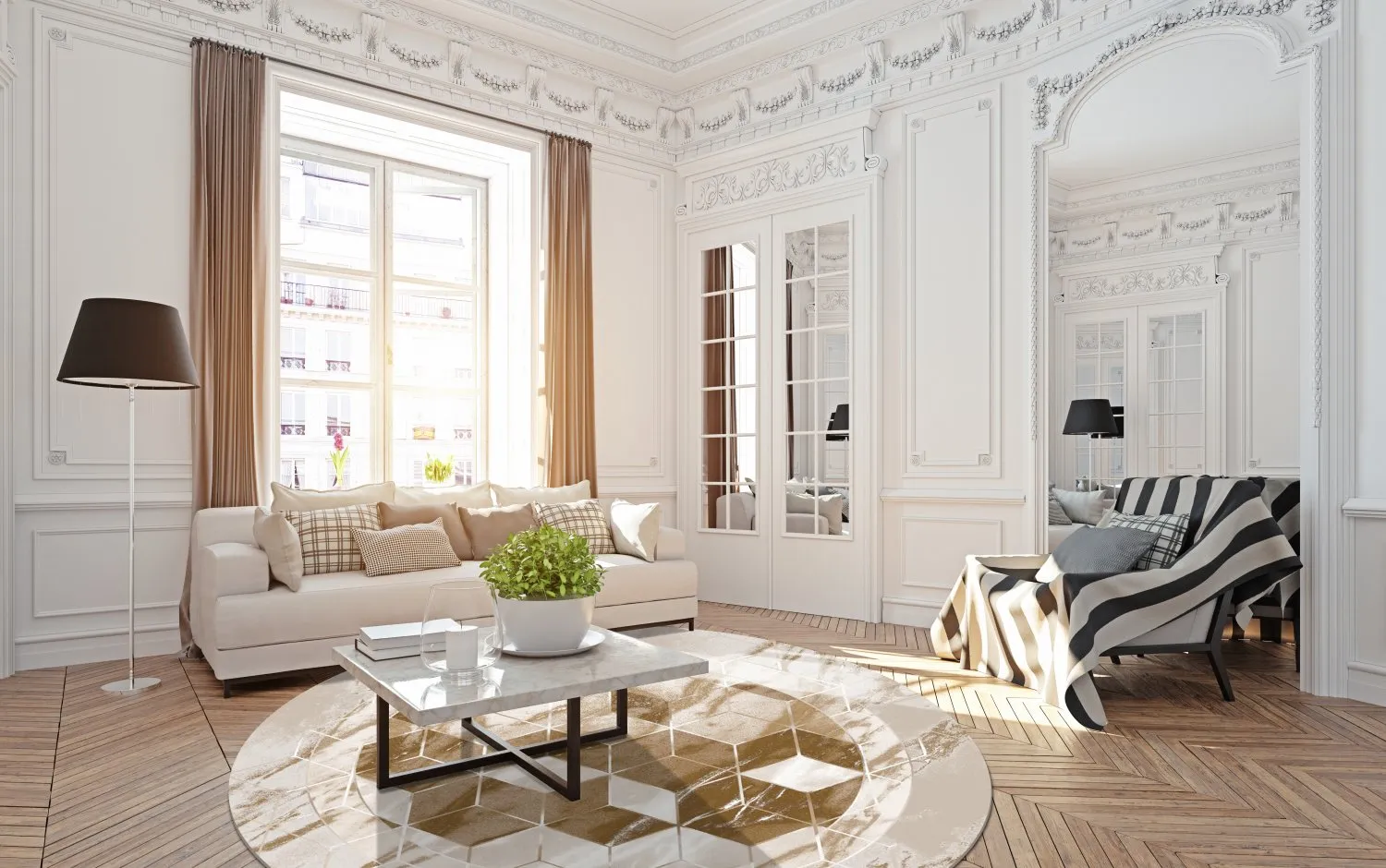 Tapis rond - Castello (beige/blanc)