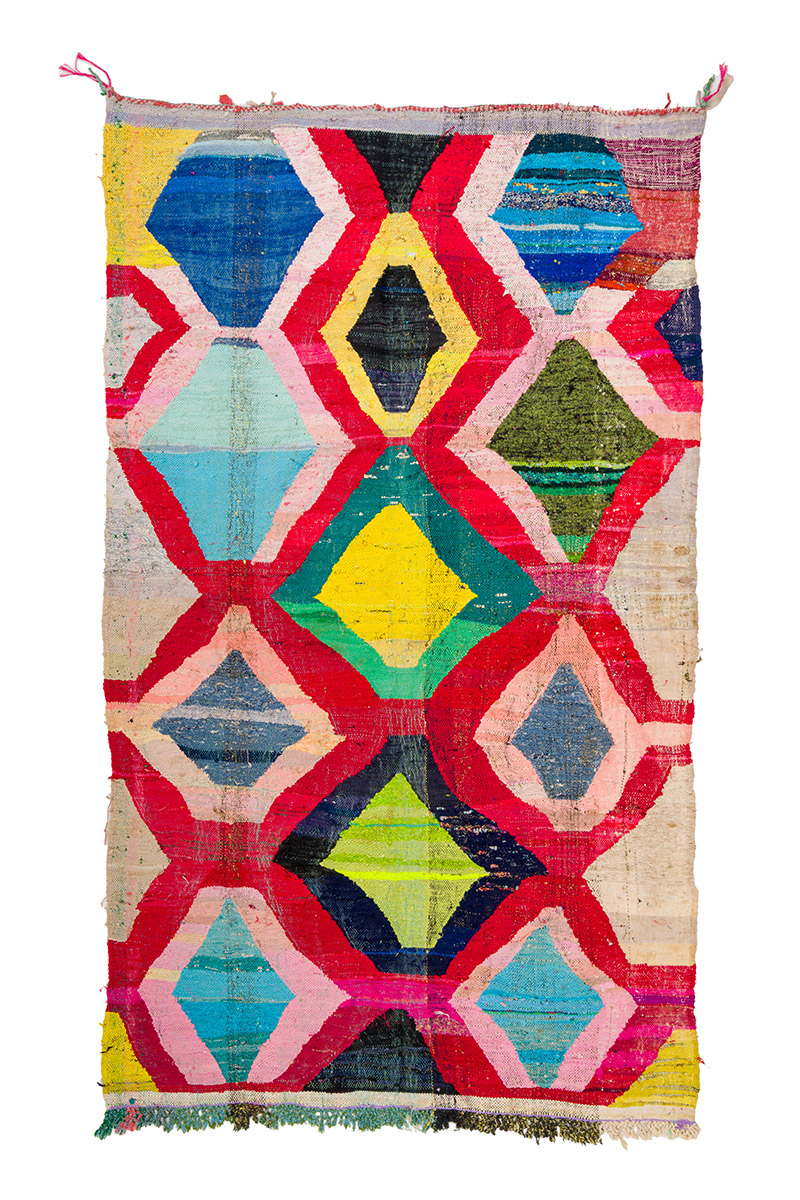 Tapis Berbère Boucherouite 2,90m X 0,87m - Laine Tissée Main - Maroc