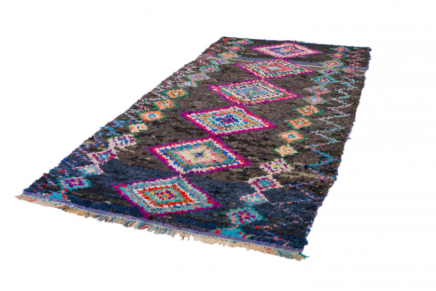 Tapis Berbère Boucherouite – Fait Main – Laine 100% – 2,54m X 0,87m – Maroc