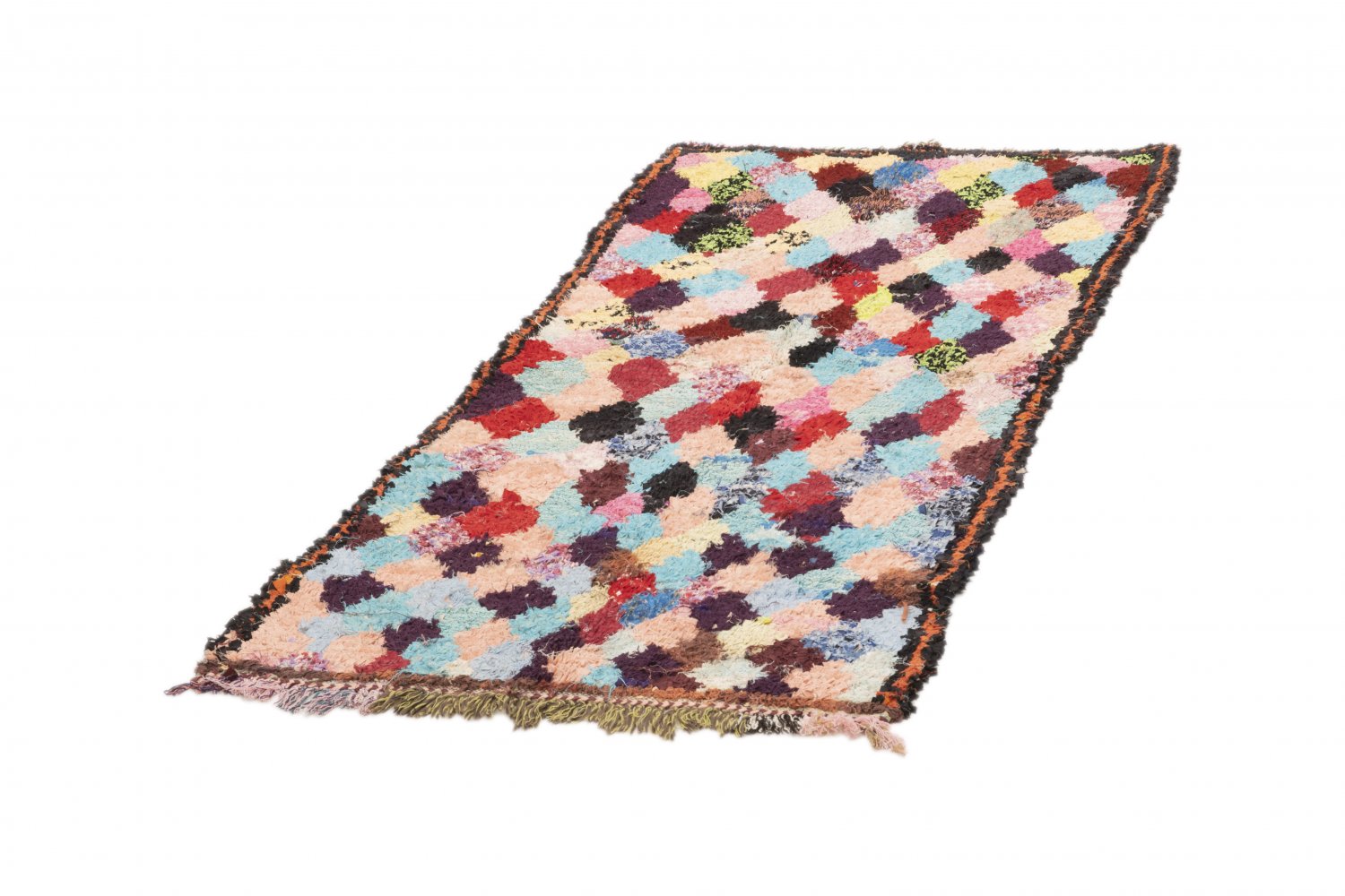 Tapis Berbère Boucherouite Vintage – 100x80 Cm – Multicolore – Fait Main Maroc