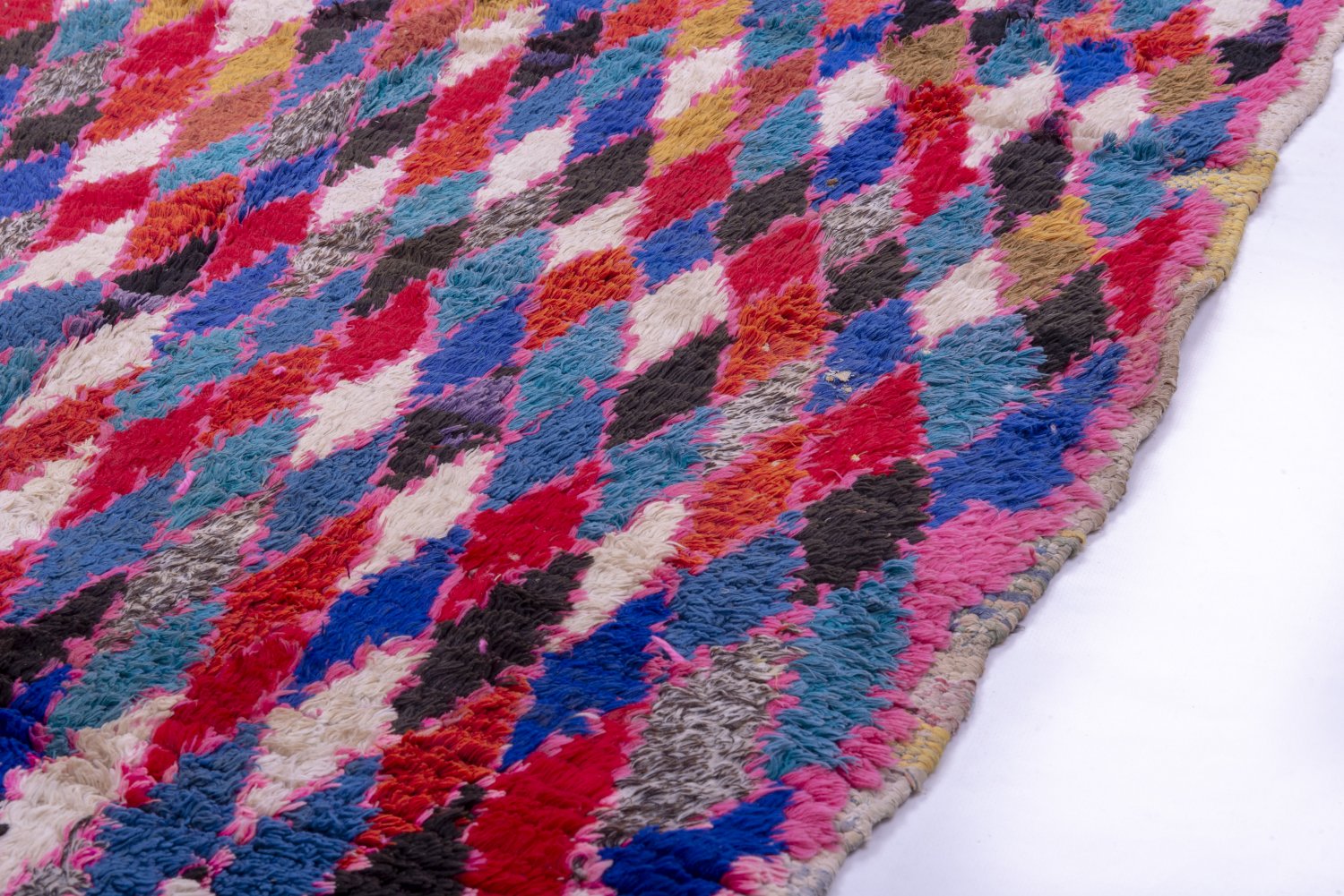 Grand Tapis Berbère Marocain 220x300cm - Laine Nouée Main, Blanc Damier