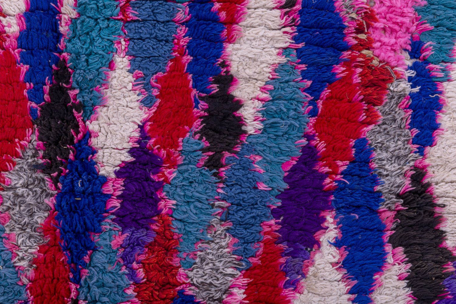 Grand Tapis Berbère Marocain 220x300cm - Laine Nouée Main, Blanc Damier