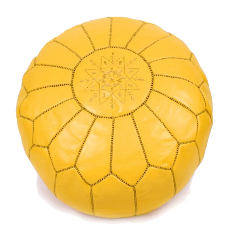Pouf - Marocain en cuir (Jaune)