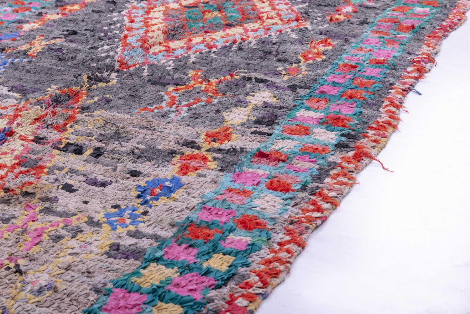Tapis Berbère Boucherouite 2,90m X 0,87m - Laine Tissée Main - Maroc