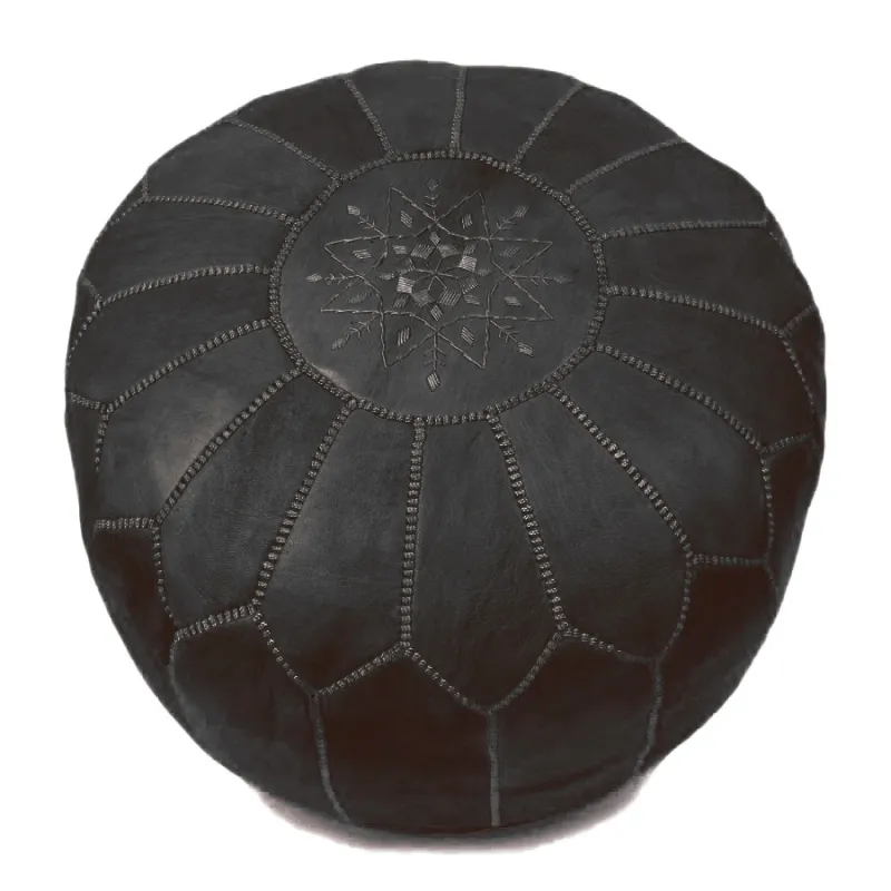 Pouf - Marocain en cuir (Noir)