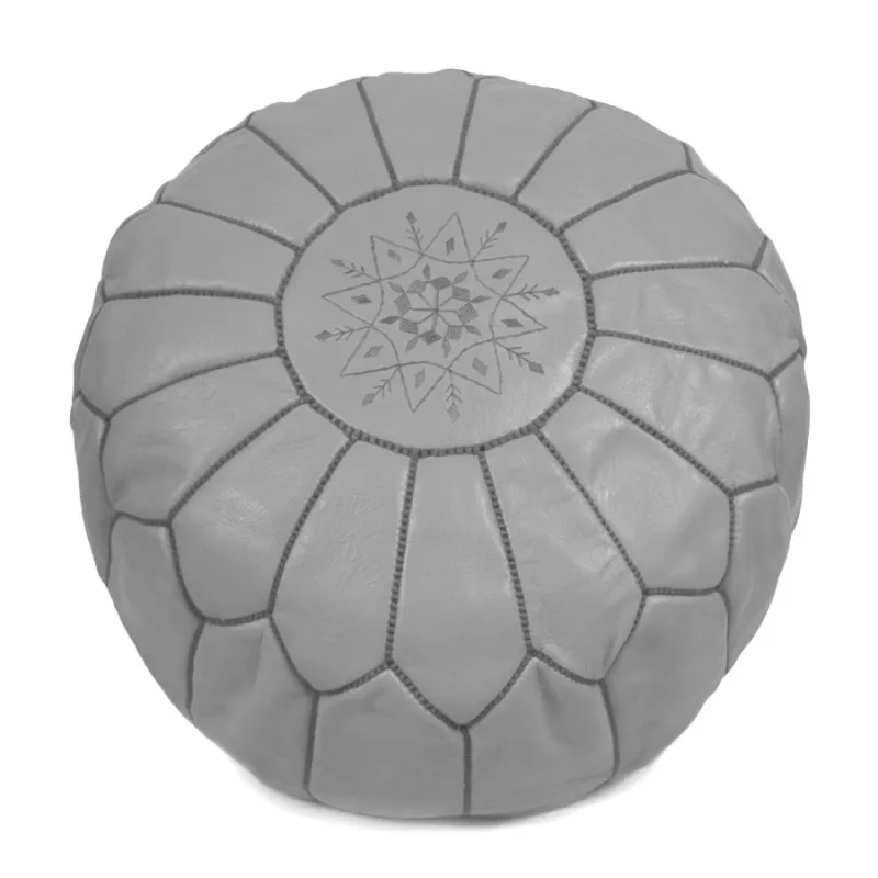 Pouf - Marocain en cuir (Gris clair)