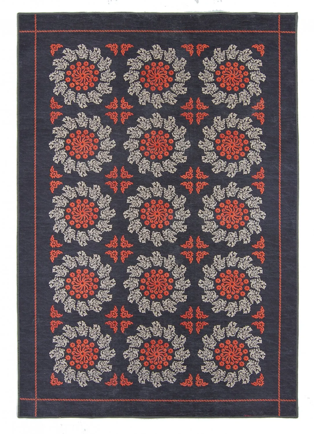 Tapis Wilton - Florina (gris/bleu/orange)