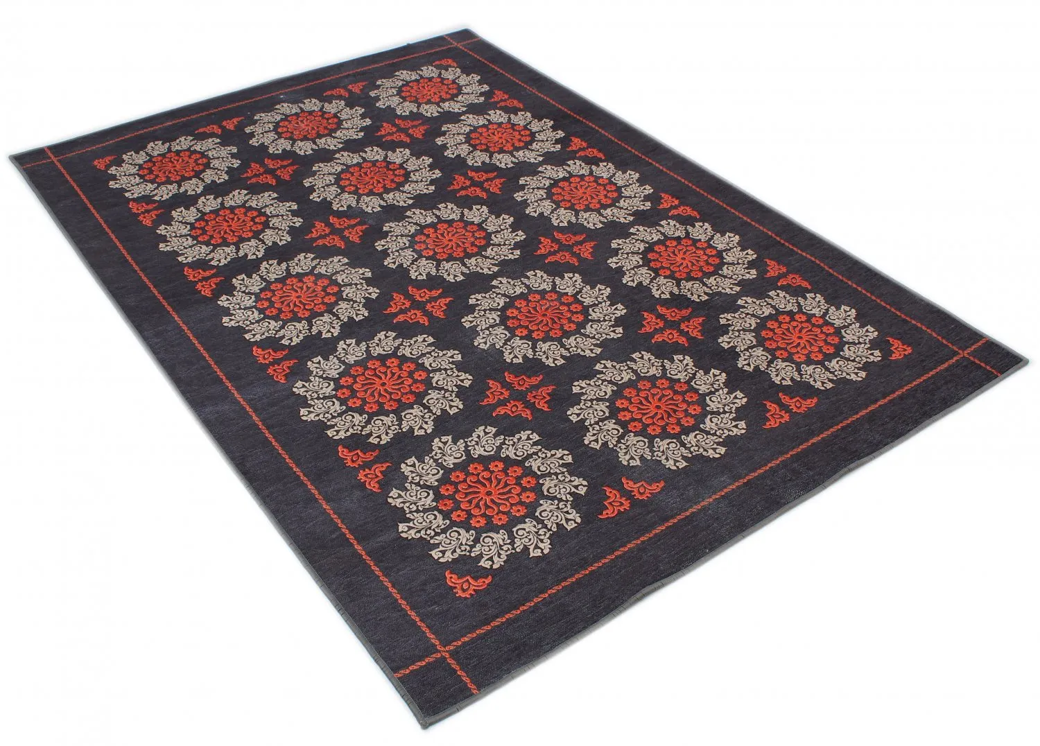 Tapis Wilton - Florina (gris/bleu/orange)