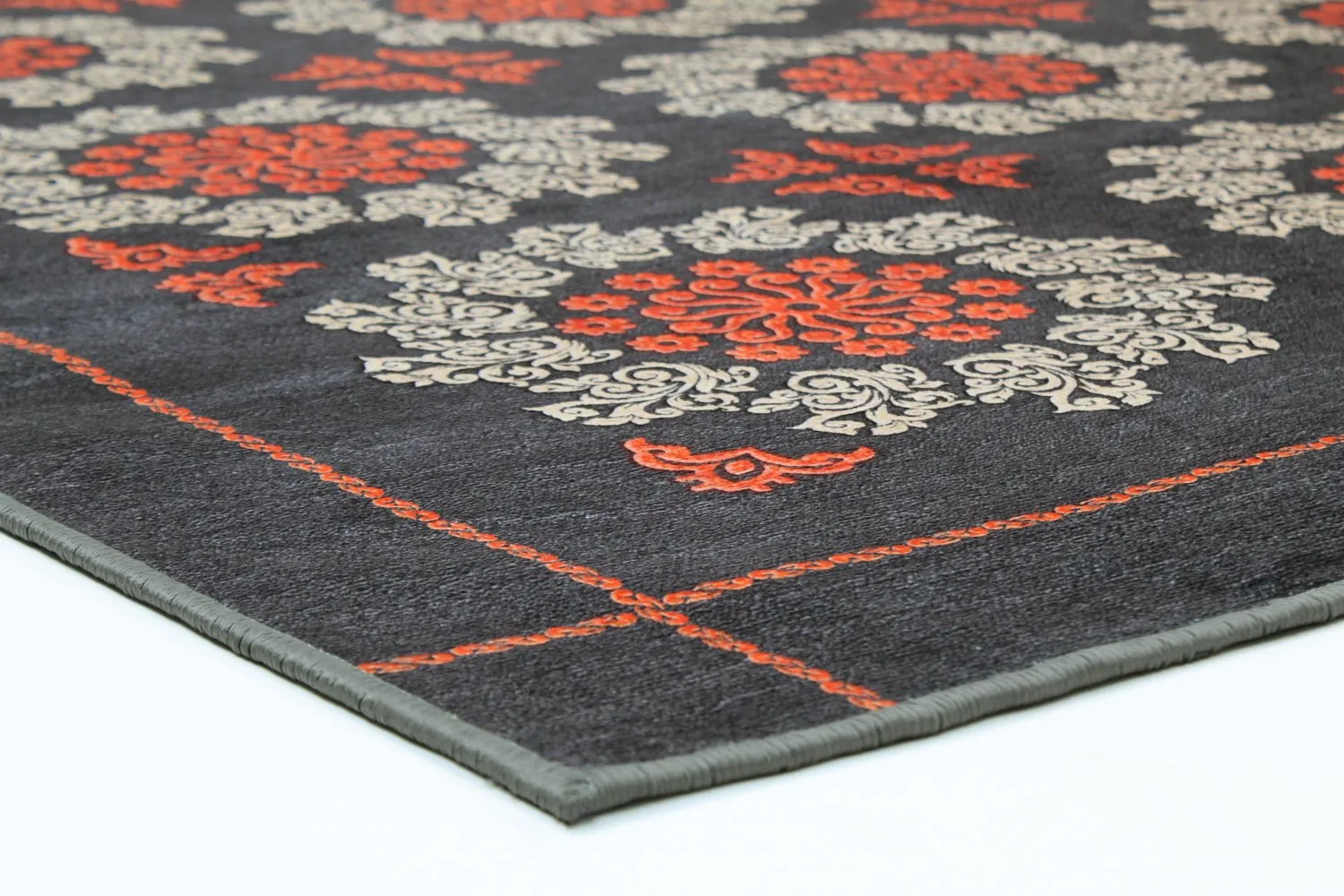 Tapis Wilton - Florina (gris/bleu/orange)