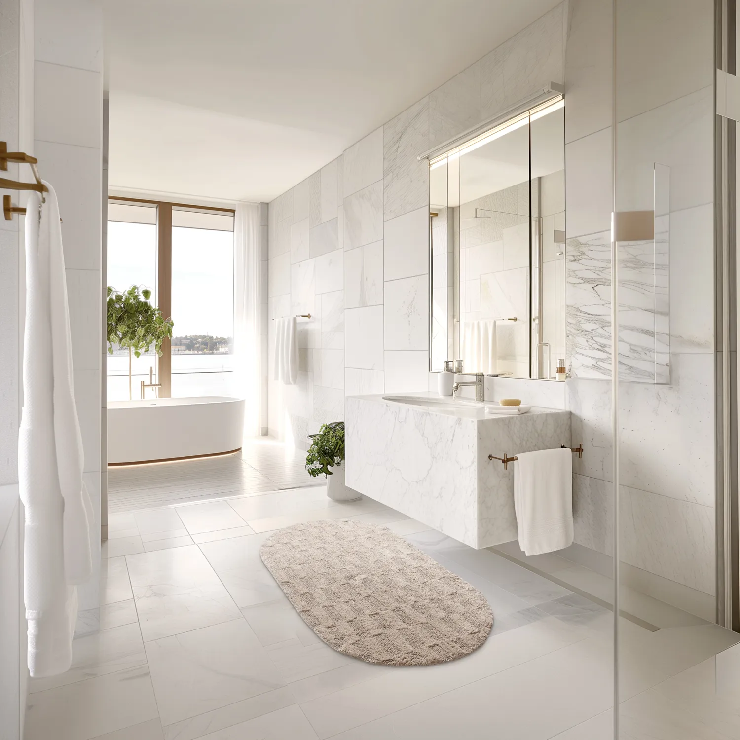 Tapis de salle de bain ovale - Bevin (beige)