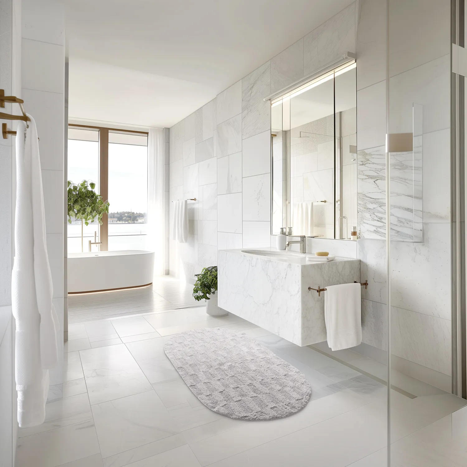 Tapis de salle de bain ovale - Bevin (gris clair)
