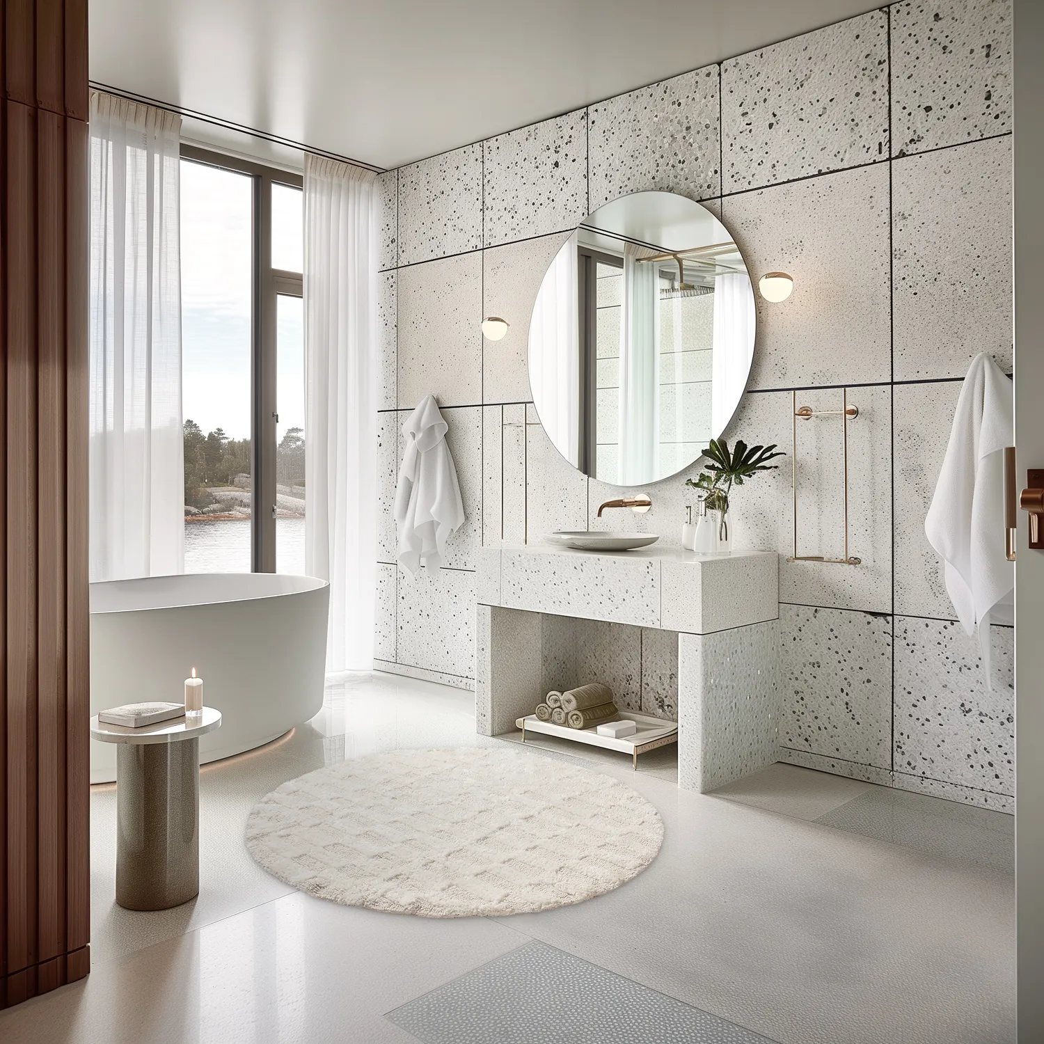 Tapis de salle de bain rond - Bevin (blanc cassé)