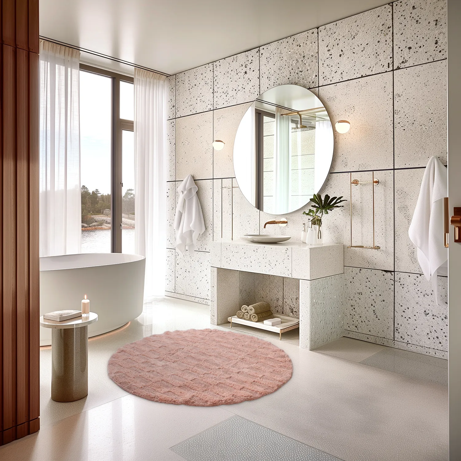 Tapis de salle de bain rond - Bevin (rose)