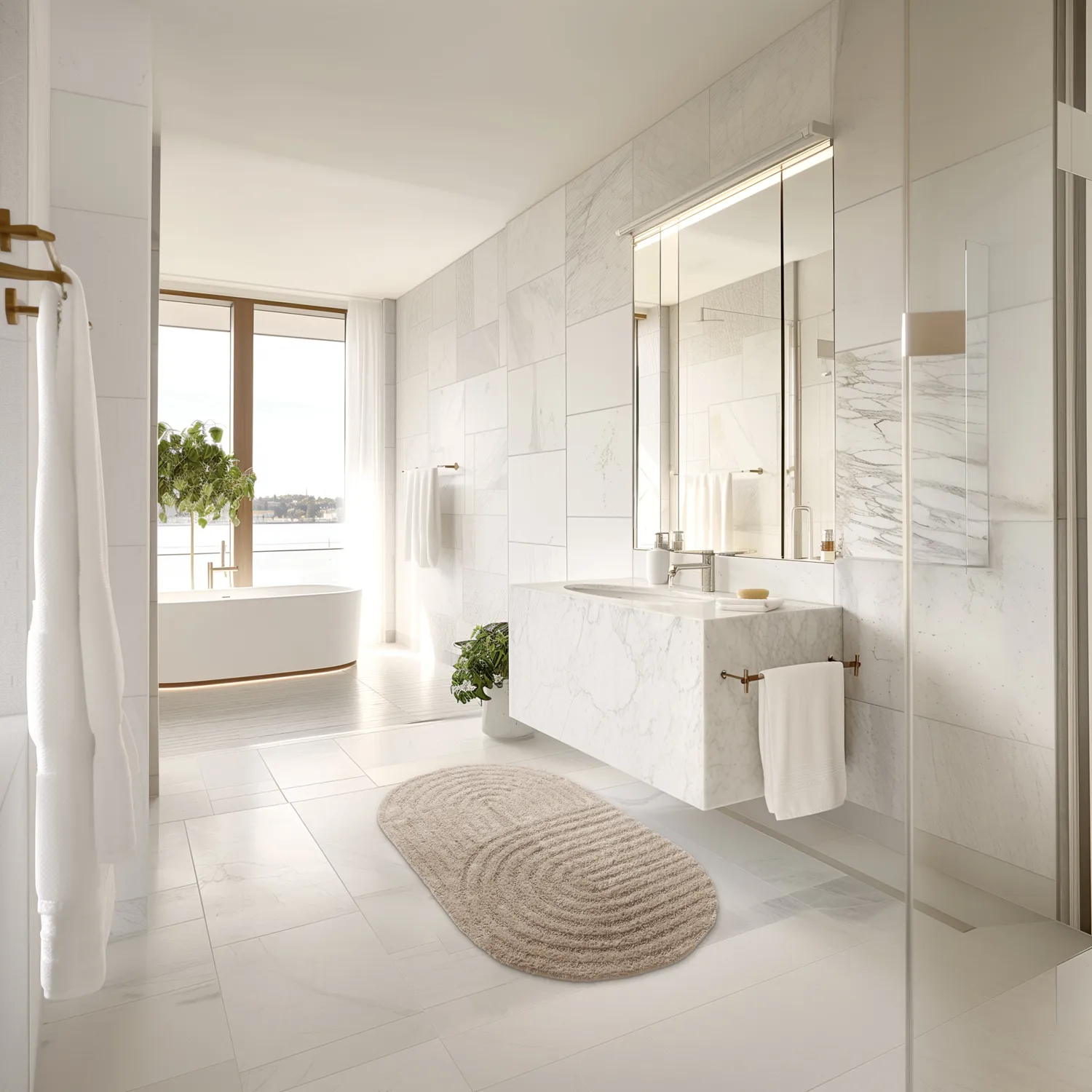 Tapis de salle de bain ovale - Embla (beige)