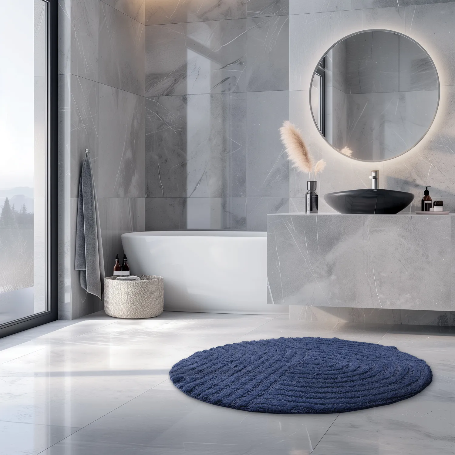 Tapis de salle de bain rond - Embla (bleu)