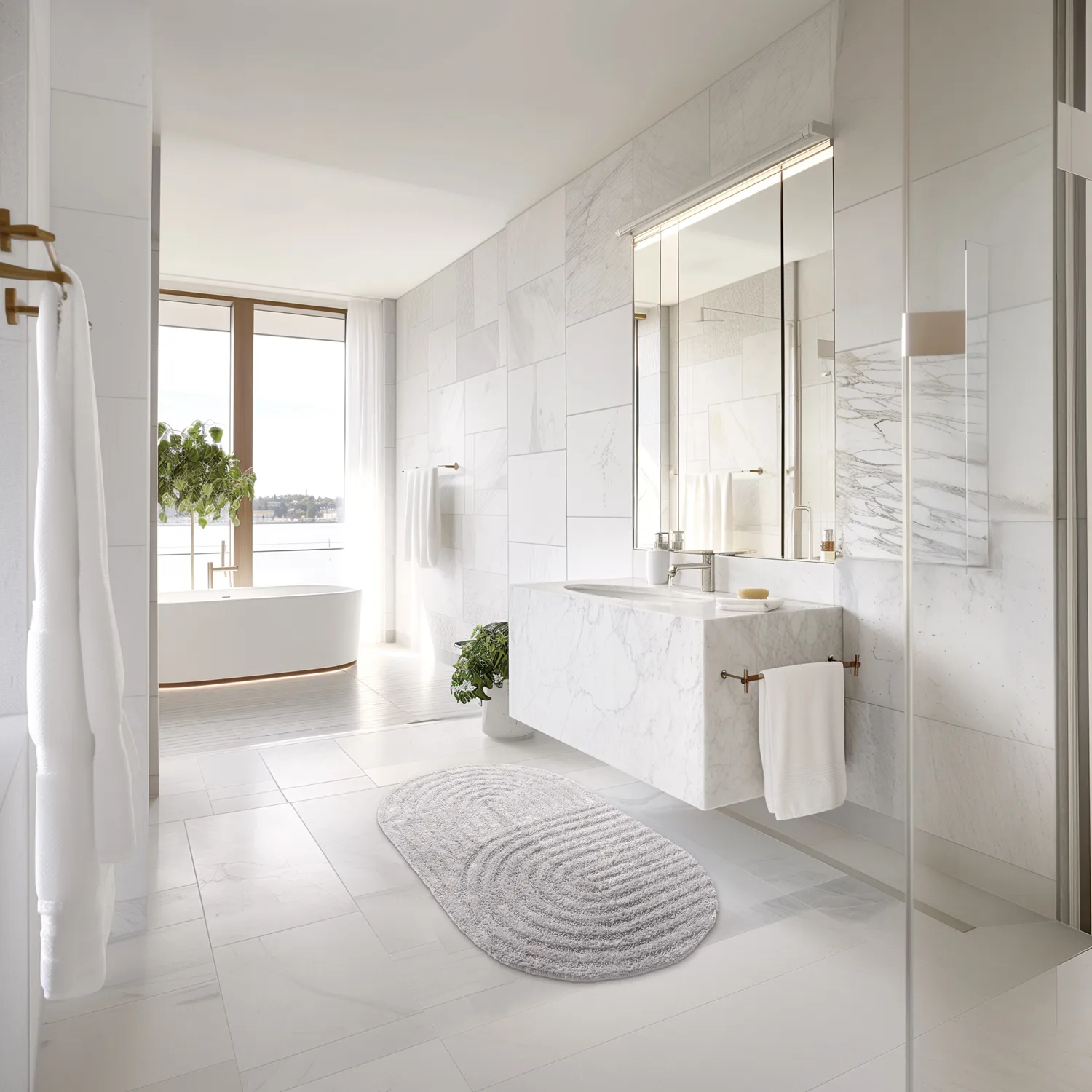 Tapis de salle de bain ovale - Embla (gris clair)