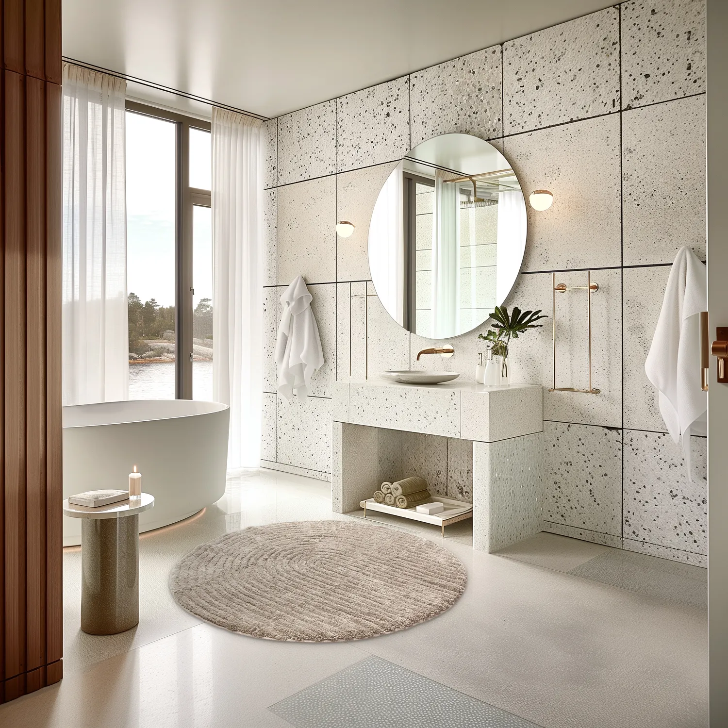 Tapis de salle de bain rond - Evena (beige)