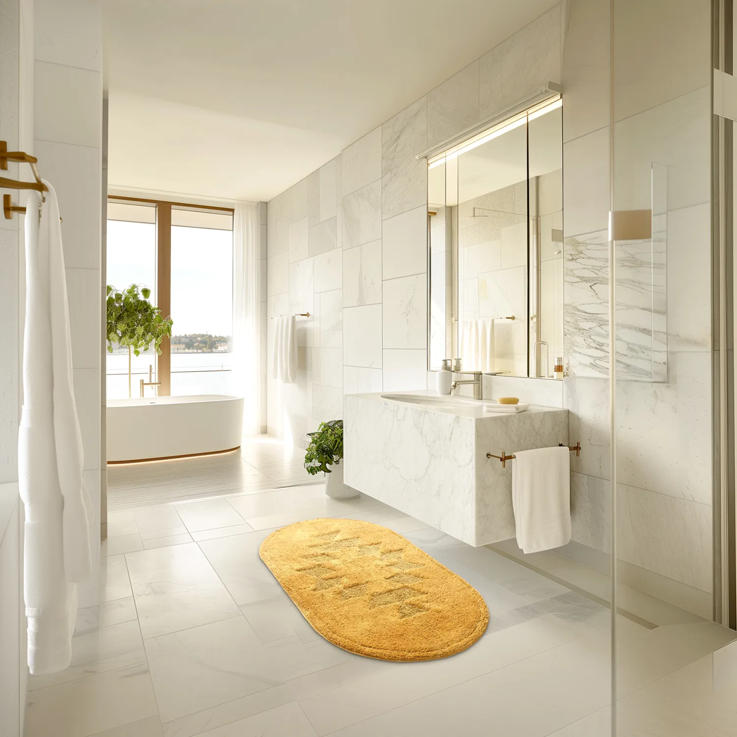 Tapis de salle de bain ovale - Gertie (jaune)
