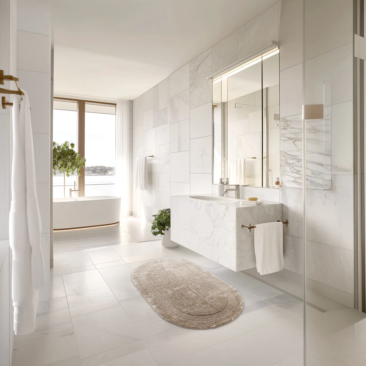 Tapis de salle de bain ovale - Nila (beige)