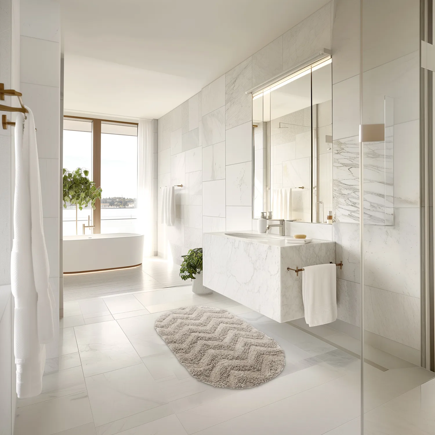Tapis de salle de bain ovale - Tressa (beige)
