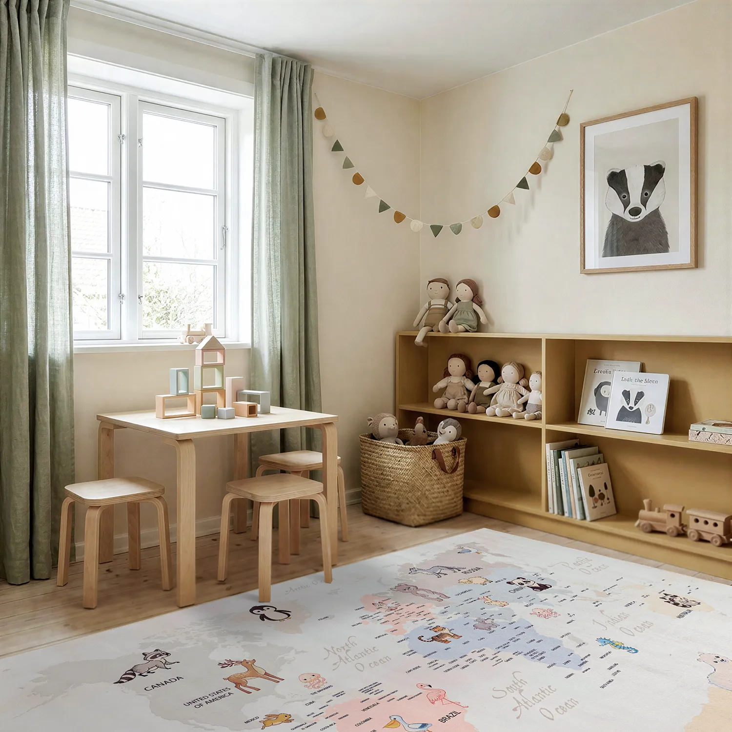 Tapis enfant - Carte des animaux (beige)