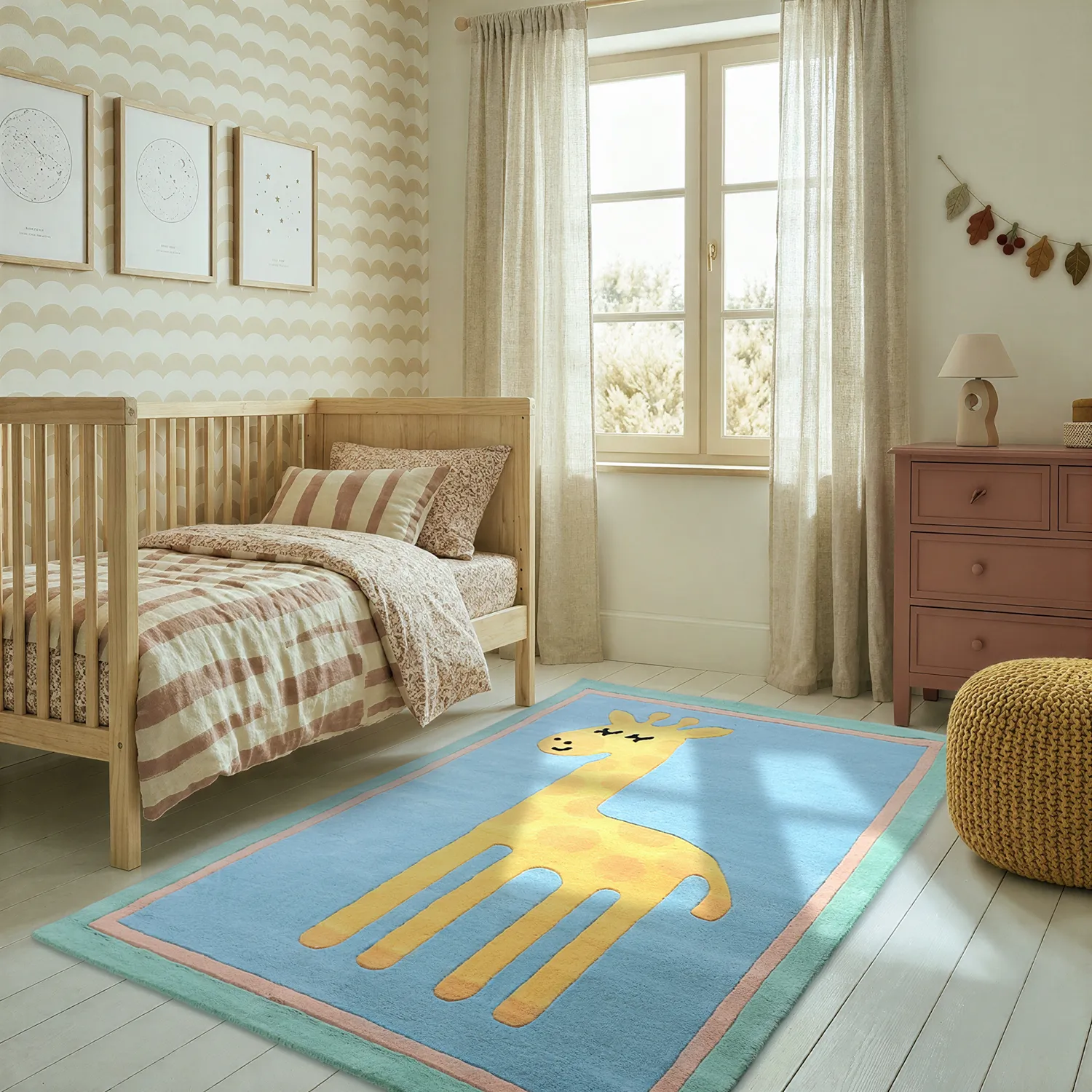Tapis Enfant - Giraffe Hand Tufted Wool Premium (bleu clair/multicolore)