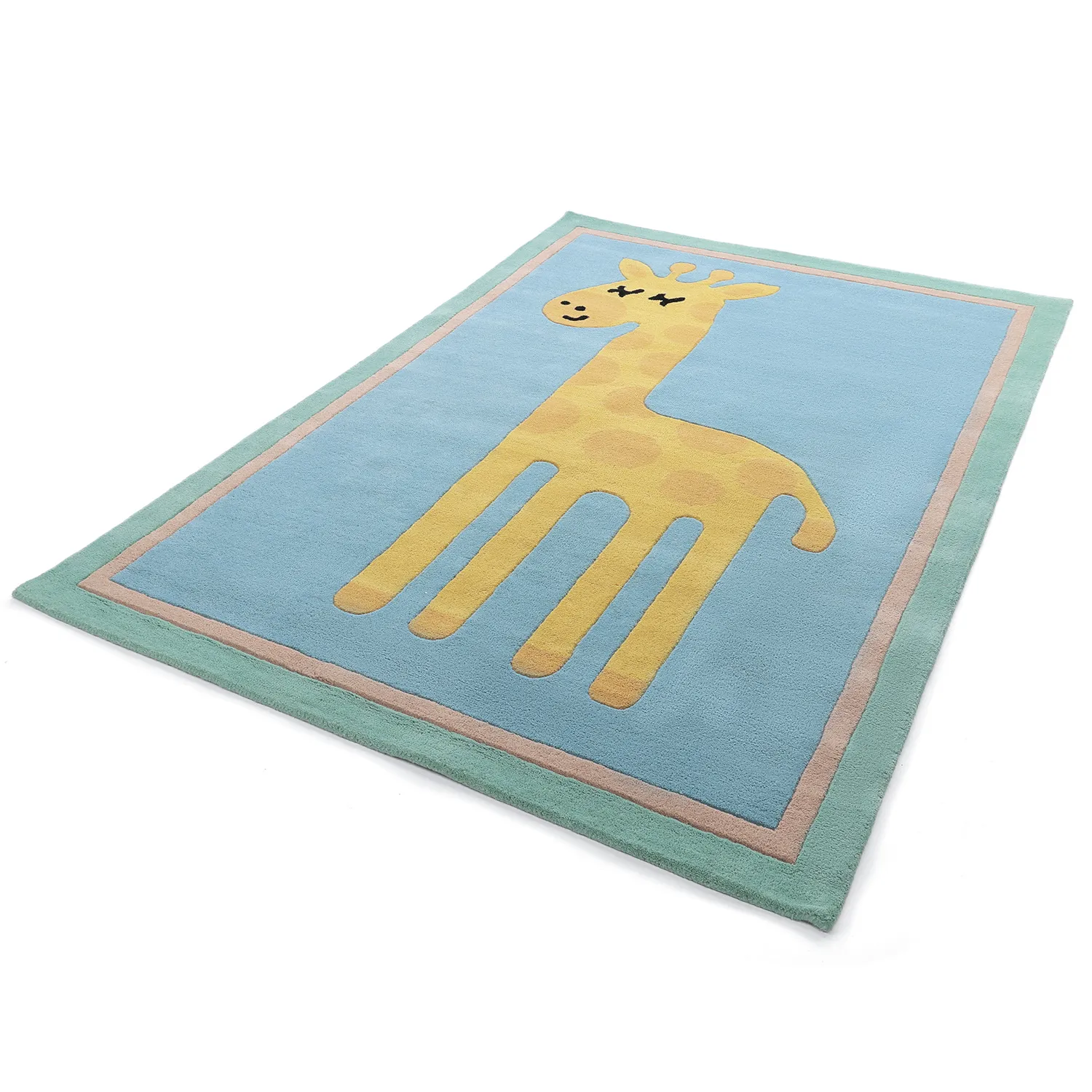 Tapis Enfant - Giraffe Hand Tufted Wool Premium (bleu clair/multicolore)