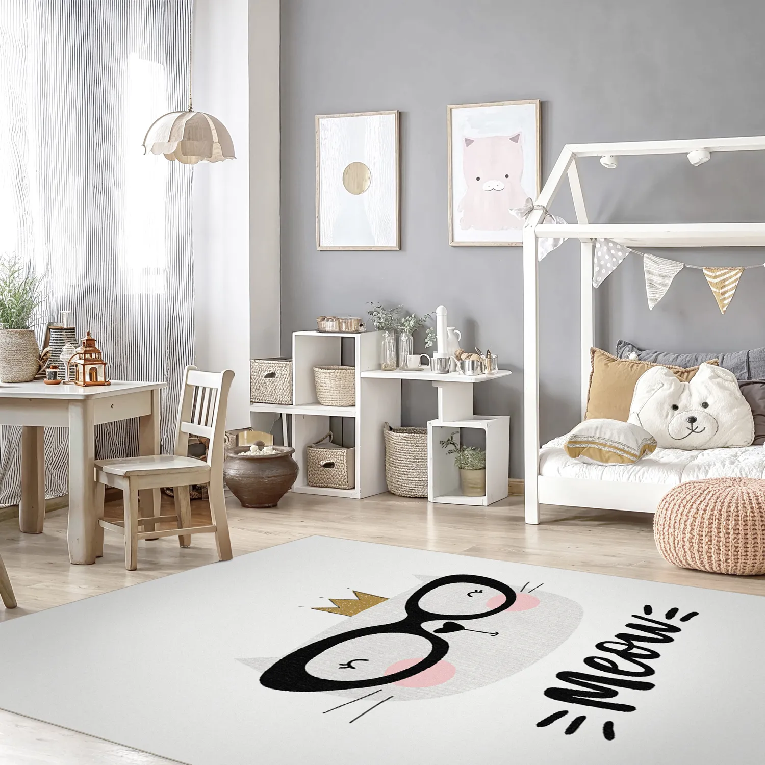 Tapis enfant - Reading Cat (blanc)