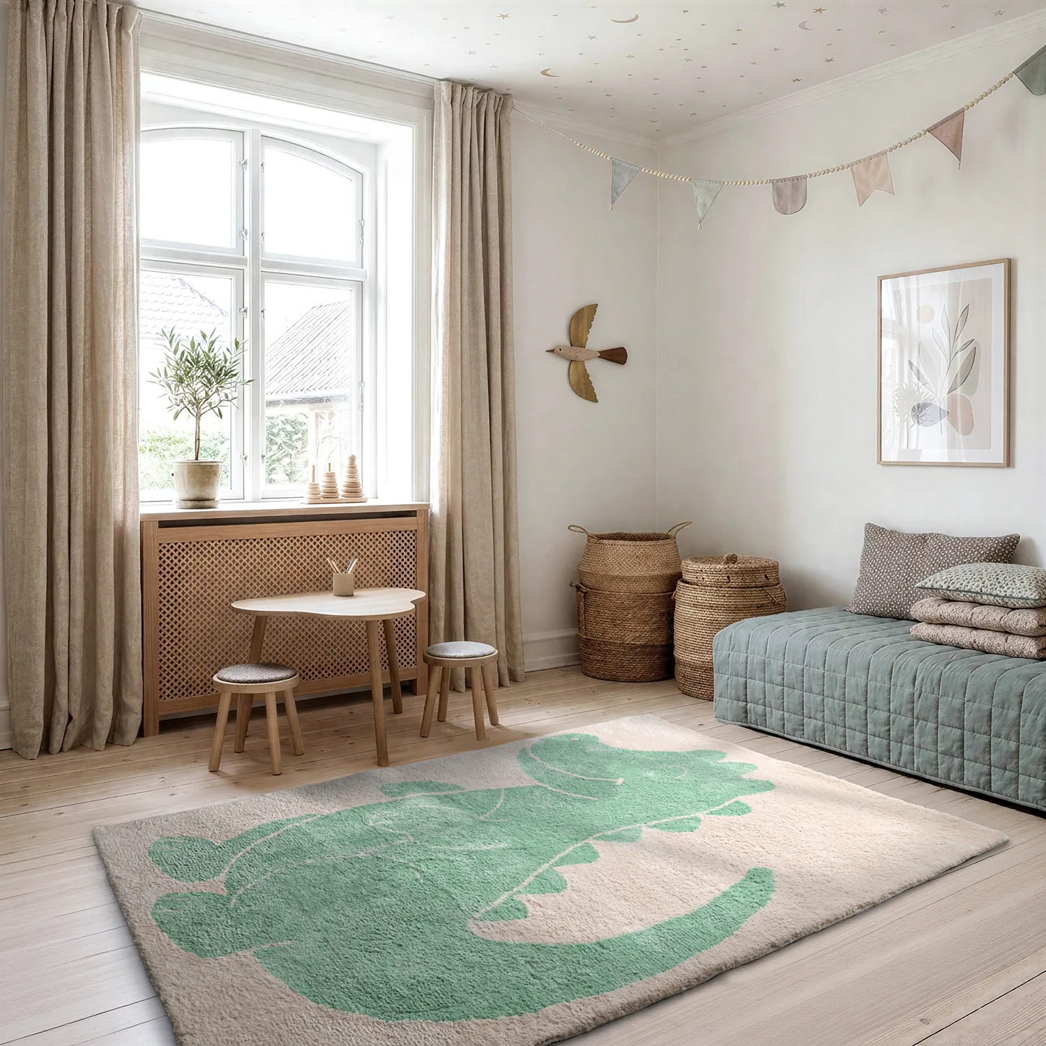Tapis Enfant - Soft Crocodile (crème/vert)
