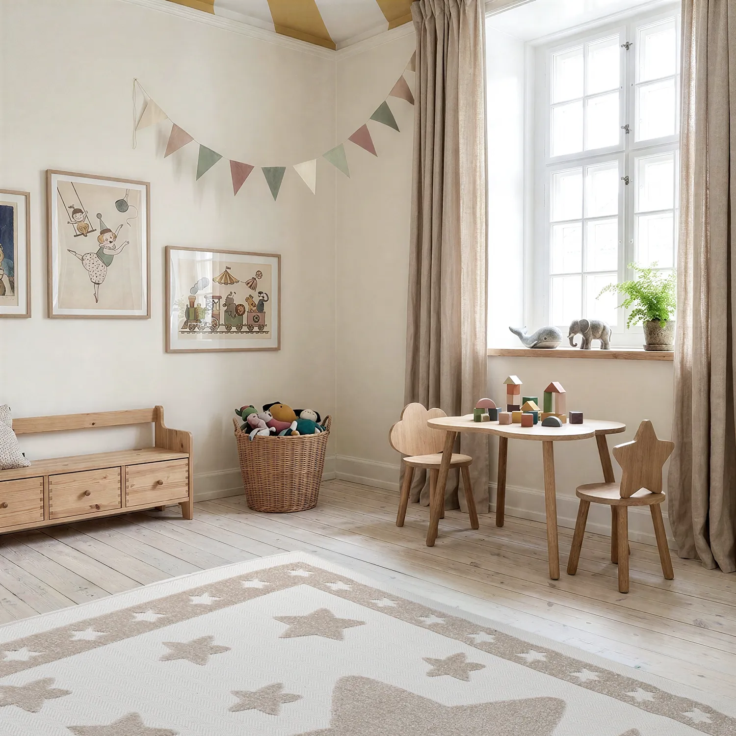 Tapis Enfant - Star Frame (crème/marron)