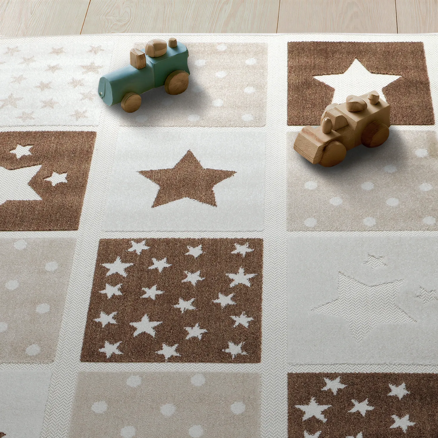 Tapis Enfant - Star Grid (crème/marron)