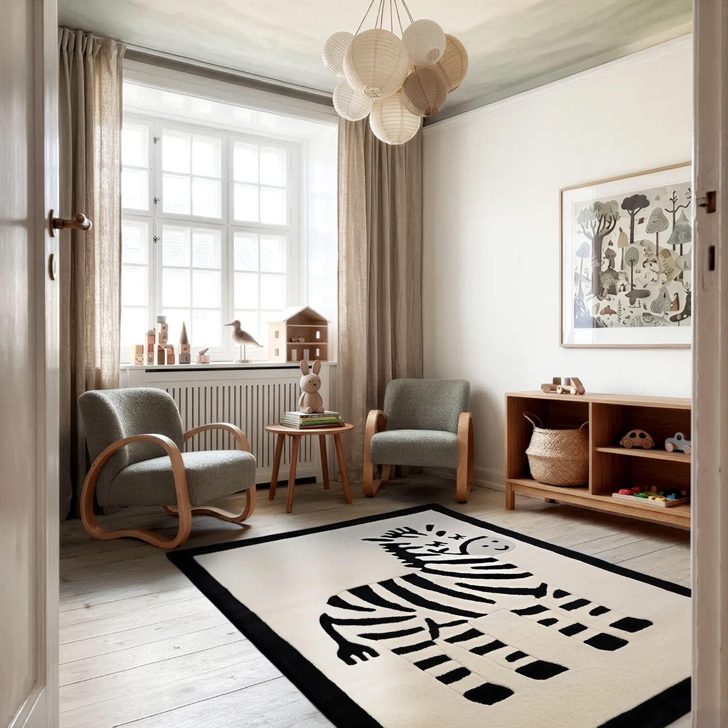 Tapis Enfant - Zebra Hand Tufted Wool Premium (beige/noir)