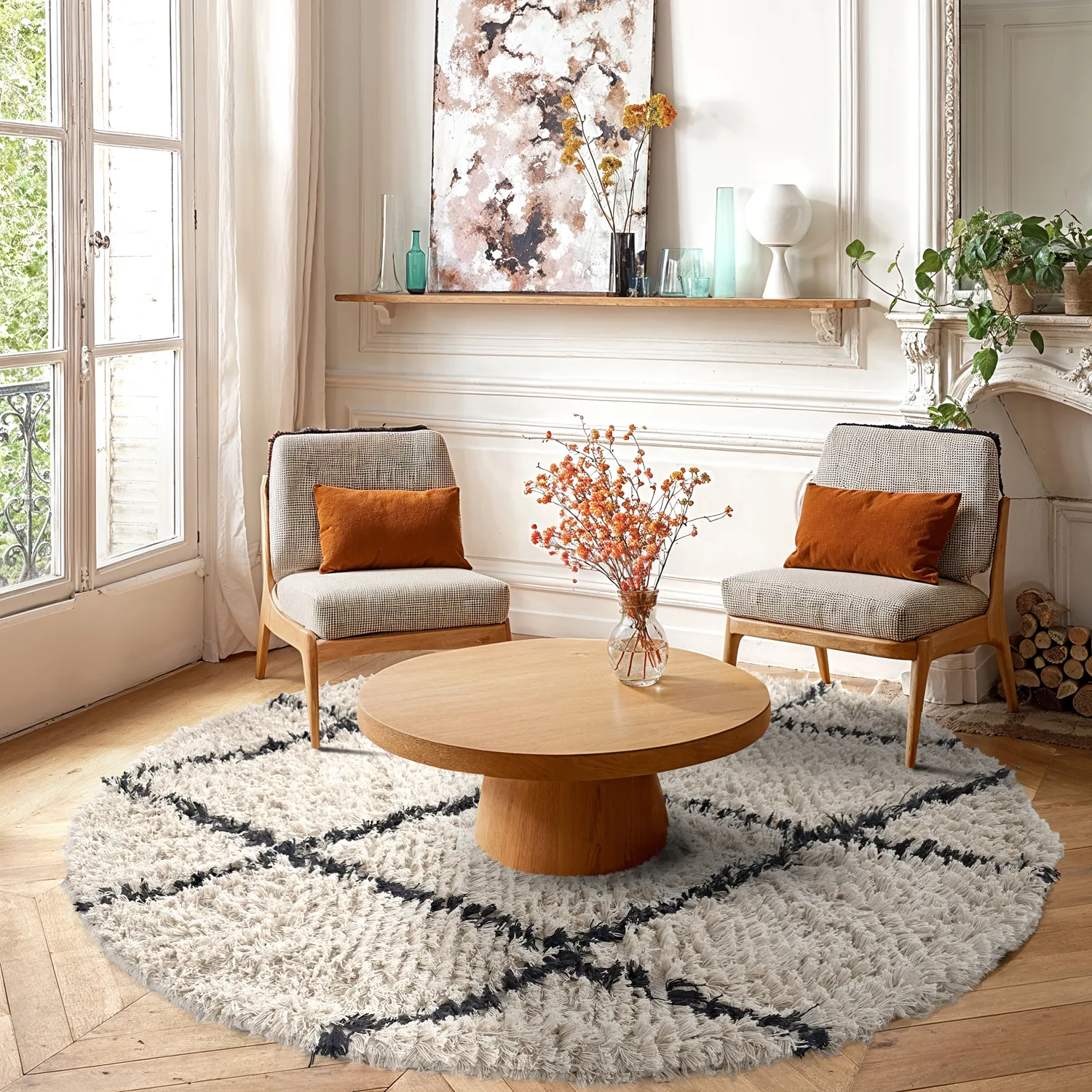 Tapis rond - Alcott Natural Cotton Shaggy (noir/blanc)