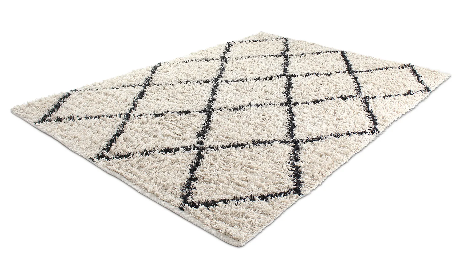 Tapis à poils longs - Alcott Natural Cotton Shaggy (noir/blanc)