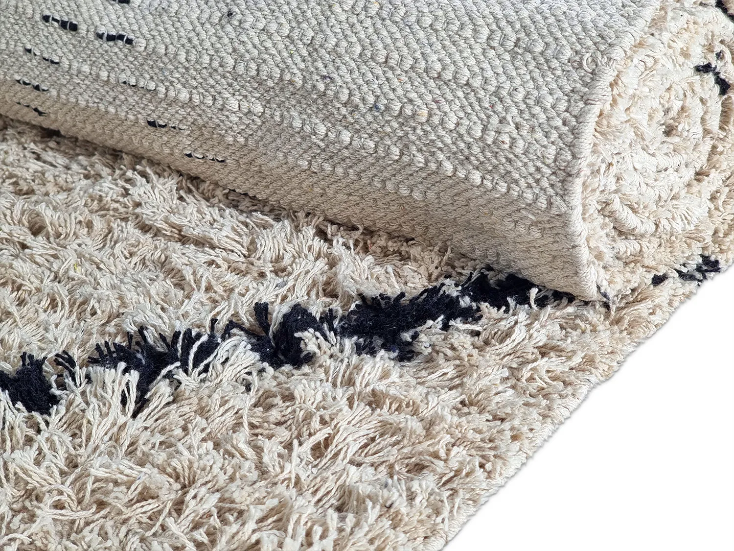 Tapis à poils longs - Alcott Natural Cotton Shaggy (noir/blanc)