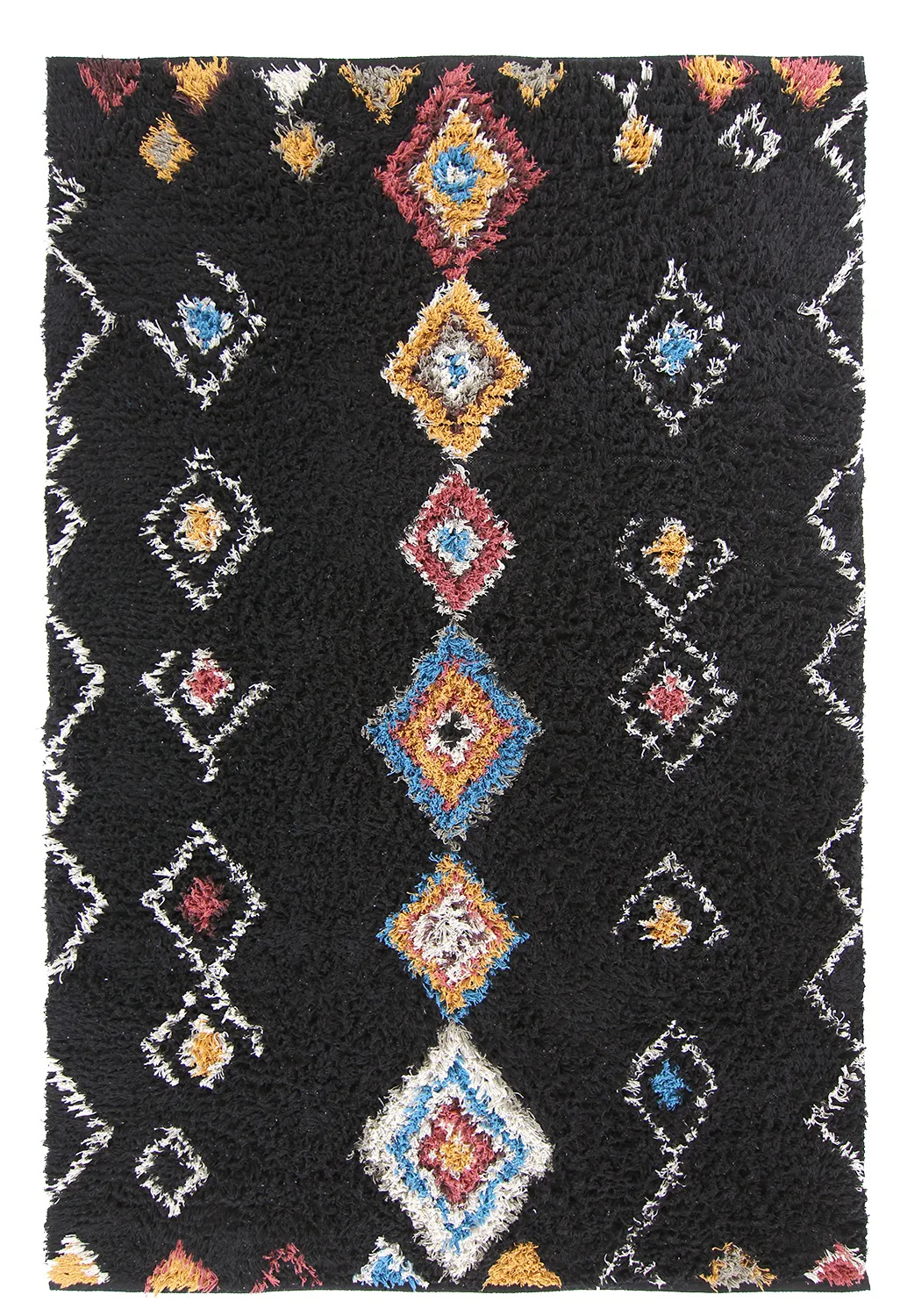 Tapis à poils longs - Marden Natural Cotton Shaggy (noir/multicolore)