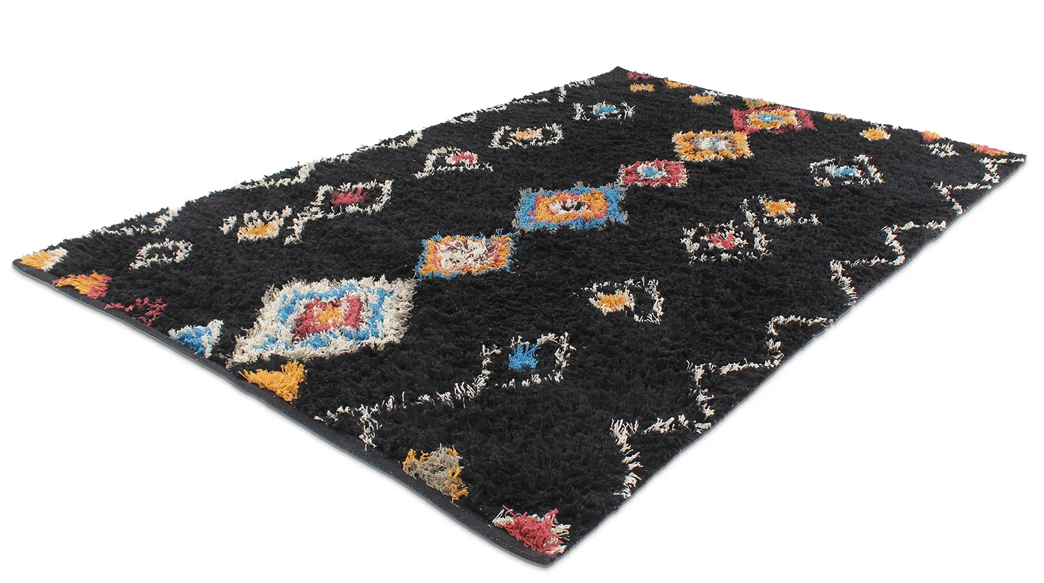 Tapis à poils longs - Marden Natural Cotton Shaggy (noir/multicolore)