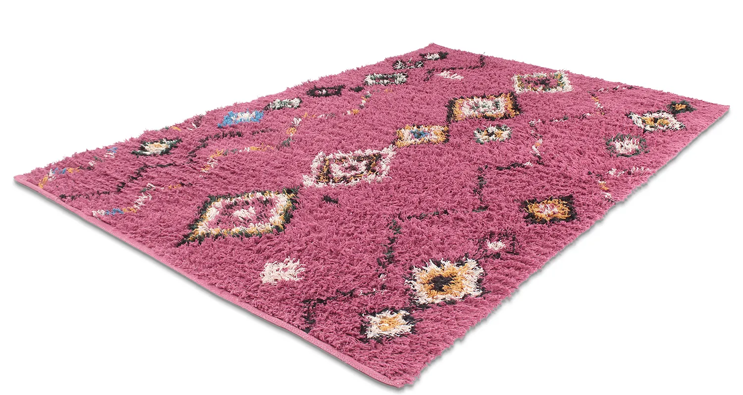 Tapis à poils longs - Nyle Natural Cotton Shaggy (rose/multicolore)