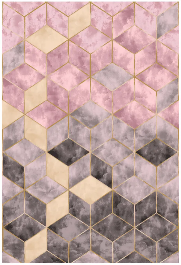 Tapis Wilton - Brendola (rose/gris/doré)