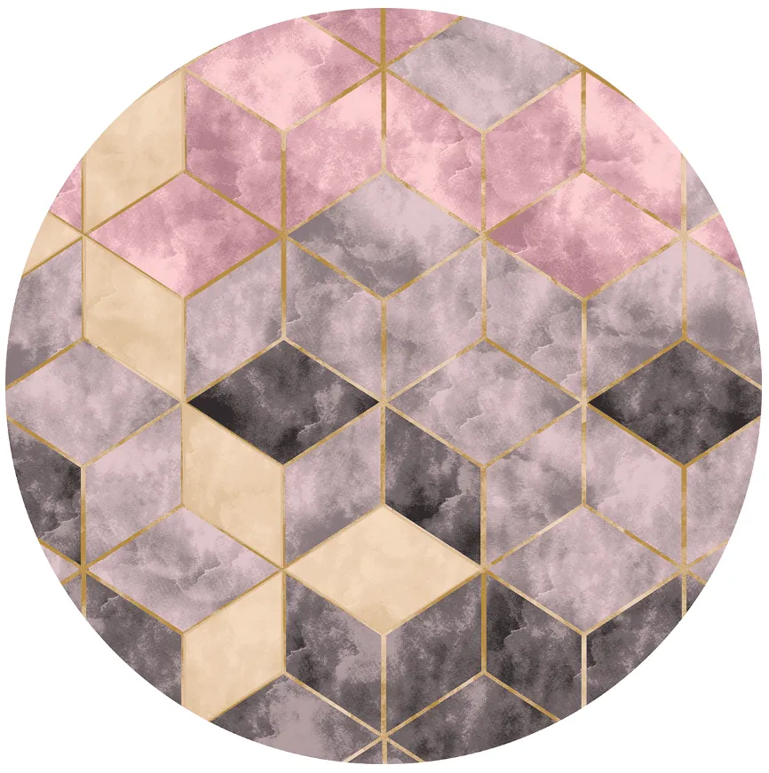Tapis rond - Brendola (rose/gris/doré)