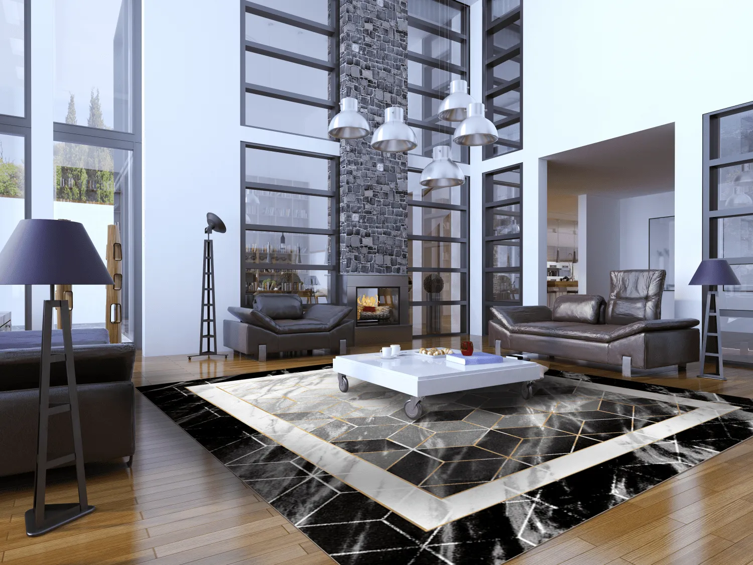Tapis Wilton - Castello (noir/blanc)