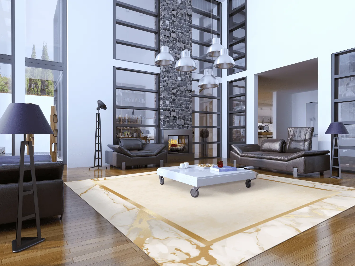Tapis Wilton - Cerasia (beige/blanc/doré)