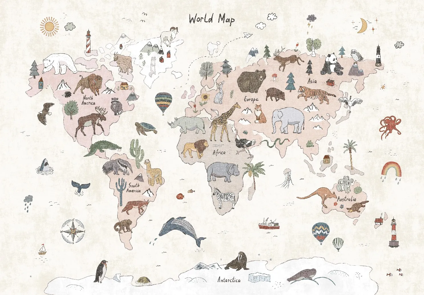 Tapis pour enfants - Kids World Map (beige)