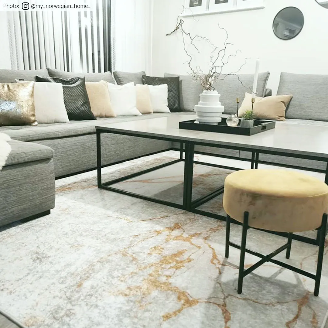 Tapis Wilton - Cesina (pierre/blanc/doré)