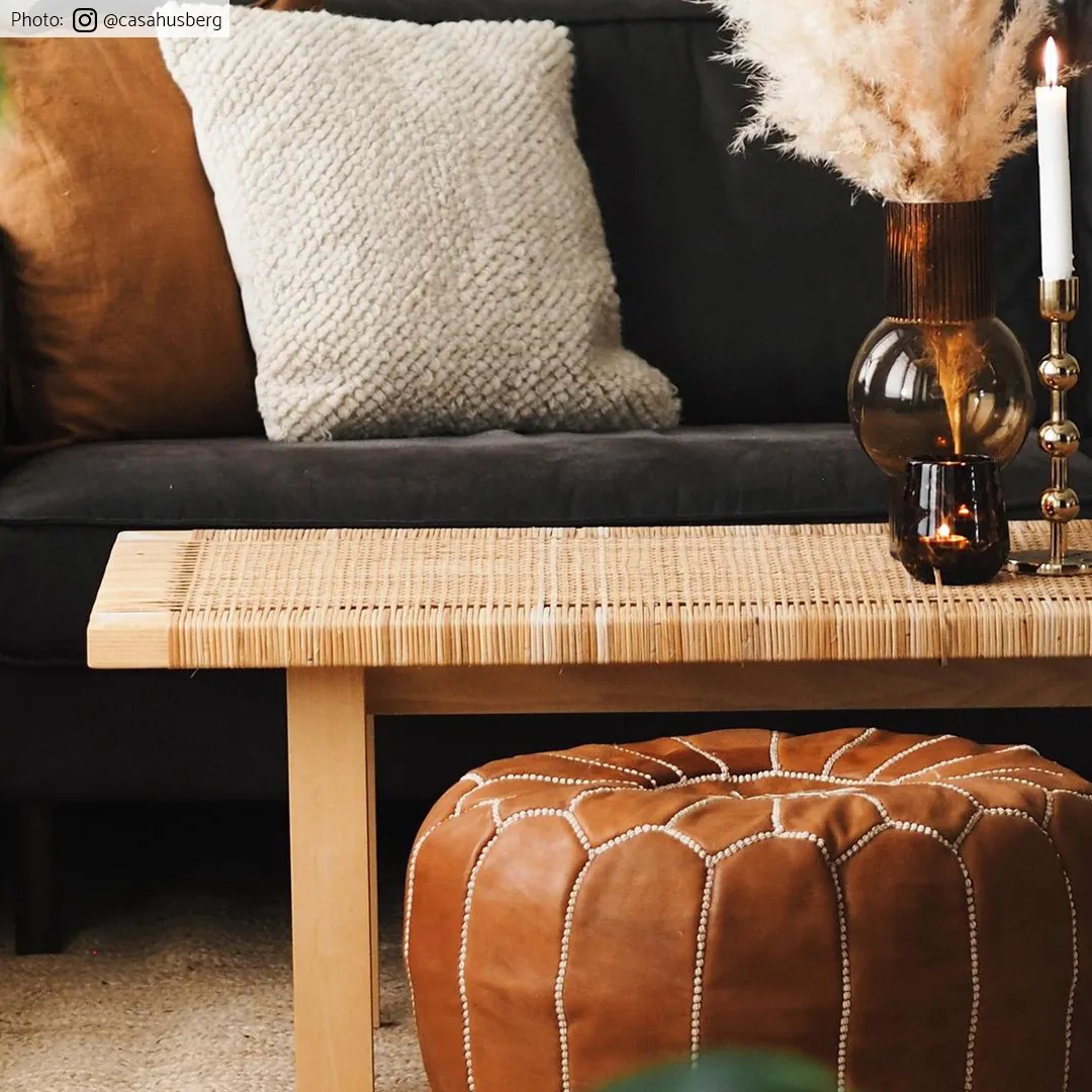 Pouf - Cuir marocain (marron clair)